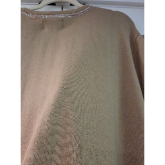 Bob Mackie Wearable Art Beaded Bow Cardigan Sz 3X Sweater Tan Coastal Grandma - Picture 4 of 10